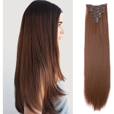 Vlasy clip in 7 pásů - hnědé vlasové příčesky rovné 60 cm – Zbozi.Blesk.cz
