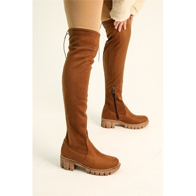 Moda Trend Дамски ботуши от велур - Таба #319962 (319962_Кафяво)