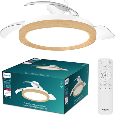 Philips Bliss retractable blade ceiling fan with LED lighting, 3 blades, 106cm wingspan, 3 lighting levels, adjustable white light from 2700K to 5500K, remote control - 929004764301