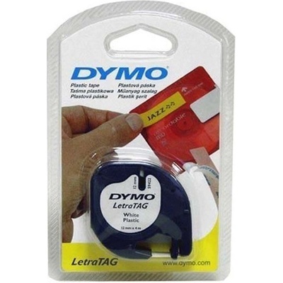 Dymo originál páska do tlačiarne štítkov, Dymo, 59421, S0721500, čierny tlač/biely podklad, 4m, 12mm, LetraTag páska