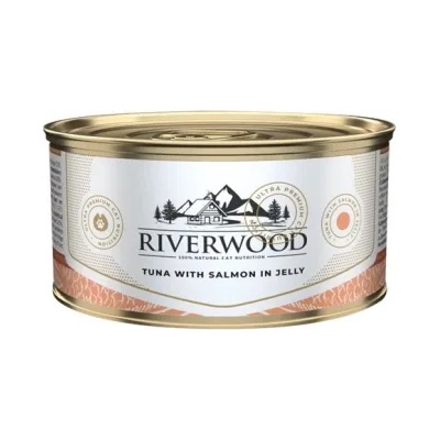 Riverwood - Висококачествена консервирана храна за котки над 1 година, с риба тон и сьомга в желе, 85 гр. / 3 броя