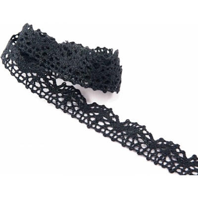 Bavlnená paličkovaná čipka - čierna - šírka 1,8 cm