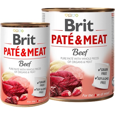 Brit Консерва brit patÉ & meat - beef - консервирана храна за кучета с 27% прясно телешко месо и 23% пуешко месо