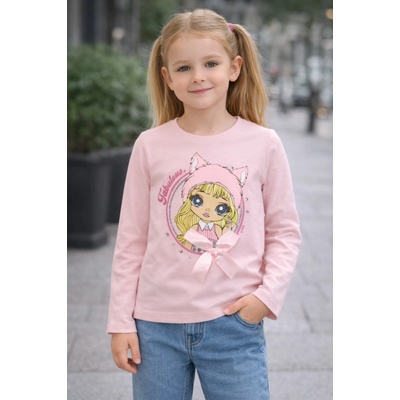 Fashionkids dievčenské tričko s potlačou a mašličkou sivé