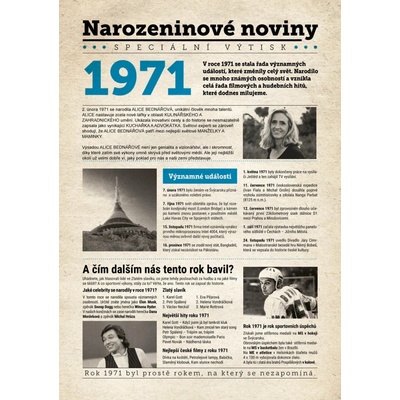 Narozeninové noviny 1971 s vlastním textem a fotografií S fotografií a textem