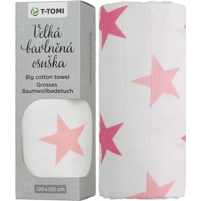 T-tomi Velká bavlněná TETRA osuška 120 x 120 cm Pink stars / růžové hvězdičky – Zboží Dáma
