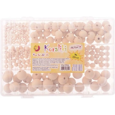 Korálky, přírodní, dřevěné, kulaté set 234 ks