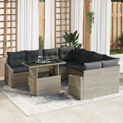 vidaXL Градински Софа Комплект 9 pcs Светлосиво Полиратан (3357715)