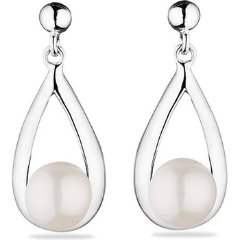 Image 1 of Swan Сребърни обици със сладководни бели перли GE003W Swan