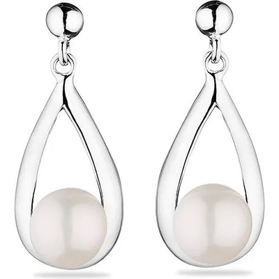 Swan Сребърни обици със сладководни бели перли GE003W Swan