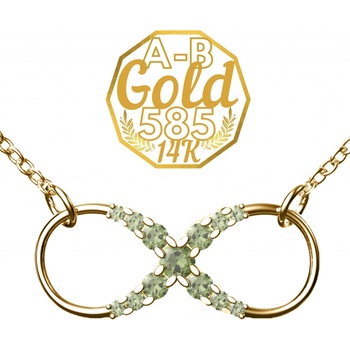 A B Infinity necklace with natural Czech Moldavites in yellow goldjw AUV1091
