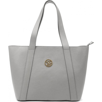Kožená velká dámská shopper kabelka přes rameno šedá