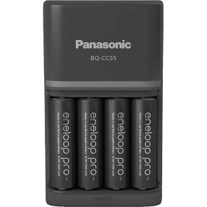 Panasonic Зарядно устройство за батерии, AA/AAA, 4x2500 mAh AA, бързо зарядно устройство, PANASONIC "Eneloop Pro" KKJ55HCD40E-N (KKJ55HCD40E-N)