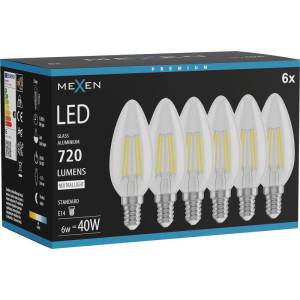 Mexen Vintis 6x LED Филаментна Крушка E14, C35, 6W, Неутрална - 4000K, 720 lm, прозрачна (L154-E14-0640-00x06)
