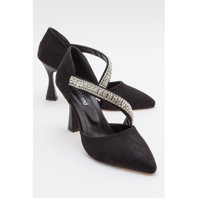 Moda Trend Дамски велурени елегантни обувки с ток - Черни #385455 (385455_Черно)