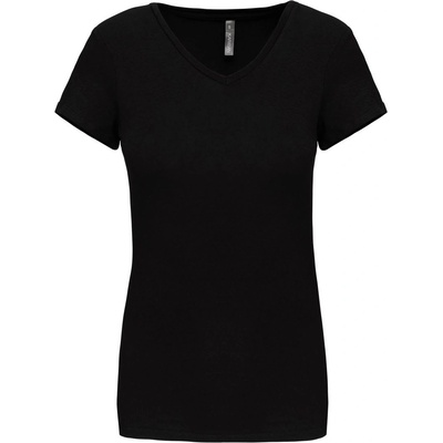 Kariban v-neck k3015 / Дамска еластична тениска с къс ръкав - черна xl (20301500204)