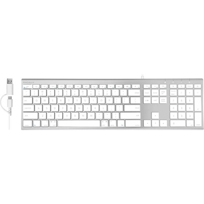 USB-C клавиатура оптимизирана за Mac - Macally Aluminum USB-C Wired Keyboard With USB-A Adapter US (бял) (UCACEKEYA2)