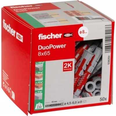 Fischer DUOPOWER 8x65 mm (balení 50 ks) - univerzální uzlovací hmoždinky, prodloužené – Hledejceny.cz