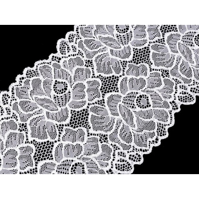Elastická krajka / vsadka / běhoun šíře 15,5 cm bílá
