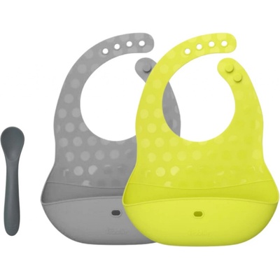 Bblüv Pöket Set 2 kusů bryndáků + lžička Lime/Grey