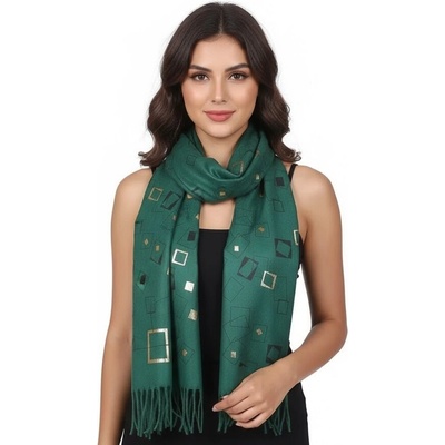 Дамски кашмирен шал в зелено с фигури