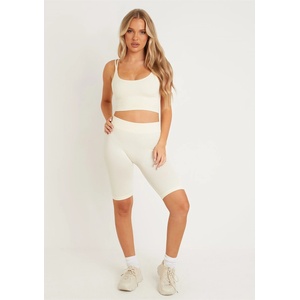 Missy Empire Къси панталони Missy Empire Ribbed Seamless Cycling Shorts - Cream