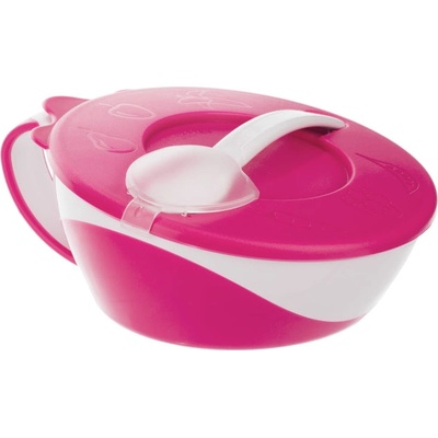 Canpol babies Купа за хранене с капаче и лъжица Canpol - Little Cow, 350 ml, Розова (31/406_pin)