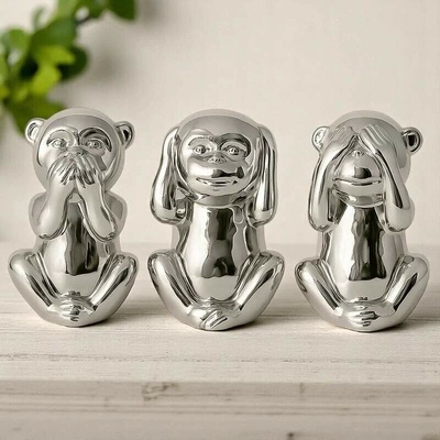 Pokladnička keramická Opica strieborná - 3 vzory mix: 15 x 10 x 8 cm - cena je za 1 kus !!!