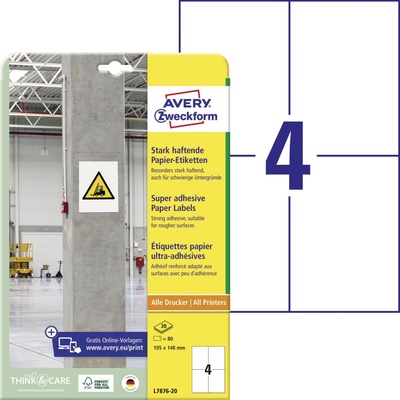 Avery Zweckform L7876-20 Super lepivé etikety 105x148mm 80 ks bílá – Zboží Mobilmania
