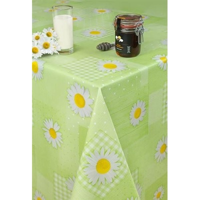 Obrus PVC metráž 673702, 20 m x 140 cm, margarétky na zelenom podklade, IMPOL TRADE