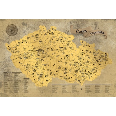 Stírací mapa Česka DELUXE XXL zlatá - Mapa v dárkovém tubusu