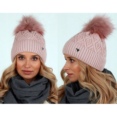 Fashionweek dámská zimní čepice s bambulí Jenot podšitý hřejivým fleecem ZIZI-V23 světle růžová