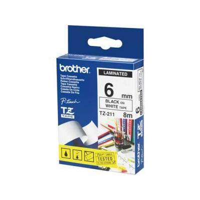 Ламинирана лента Brother TZ-211 Tape Black on White, Laminated, 6mm Eco - TZE211