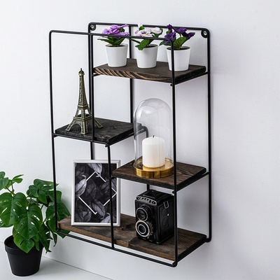 Hanah Home Nástěnná police LOTUS černá ořech