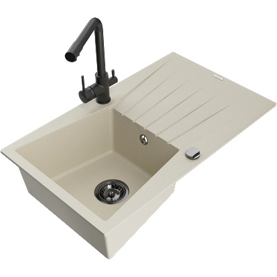 Mexen Cesar гранитна мивка с 1 отделение и отцедник и кухненски смесител Duero, бежов - 6514-69-671600-70 (6514-69-671600-70)