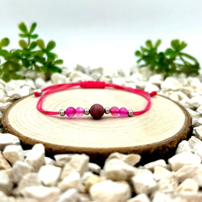 Certom Provázkový náramek s rodonitem, růžovým achátem a stříbrnými korálky 0074