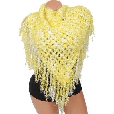 Триъгълен шал в жълто и бяло с ресни