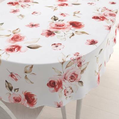 Biante Teflonový oválný ubrus TF-023 Červené růže na bílém 100x140 cm