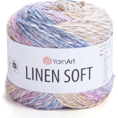 YarnArt Příze Linen soft 7404 béžovo-modro-lila proužek