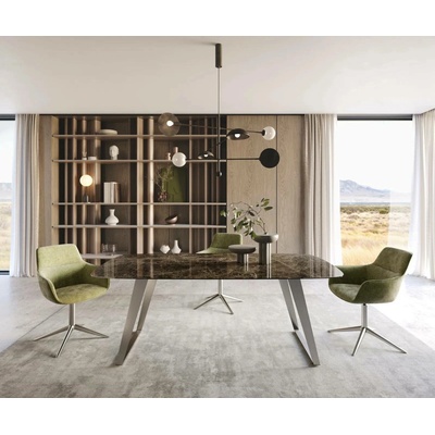 DELIFE Edge tvar oválu 200 x 100 cm keramika Laminam Emperador Extra Lucidato tmavě hnědá nerezová ocel šikmý