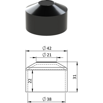 Vonkajšia krytka guľatá ø 38 mm, plastová PE, čierna