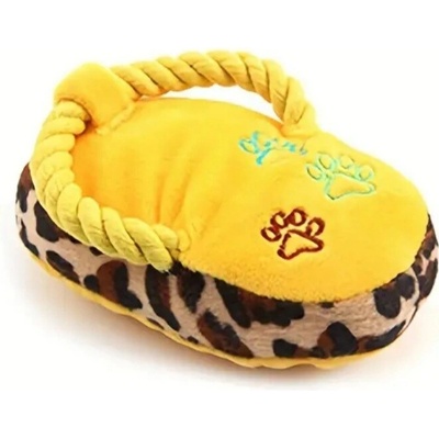 Dog Toy pískací plyšová Shoe bota s bavlněným lanem žlutá 15 cm