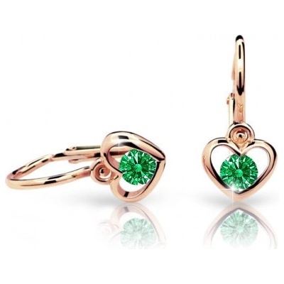 Cutie Jewellery detské zlaté náušnice srdiečka C1943R Emerald Green