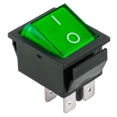 Prepínač kolískový 4pin 230V zelený