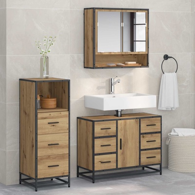 vidaXL Комплект мебели за баня 3 бр. Дъб 80 x 33 x 60 см (3402495)