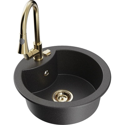 Mexen Diego гранитна мивка с 1 отделение и кухненски смесител Elia, черно петнисто - 6512-76-670101-50 (6512-76-670101-50)