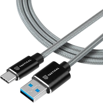 Tactical Здрав кевларен кабел с въжена оплетка за устройства с USB-C порт (200 см) - Tactical Fast Rope Kevlar USB-A to USB-C Cable 15W (сив)