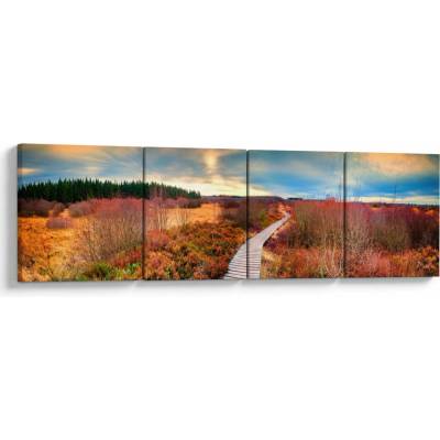 Obraz - Podzimní cesta krajinou, Čtyřdílný 160x40 cm – Hledejceny.cz