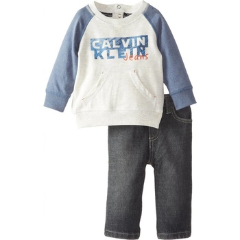 Calvin Klein set kalhot a mikiny Gray blue French Terry Top with Jeans šedá