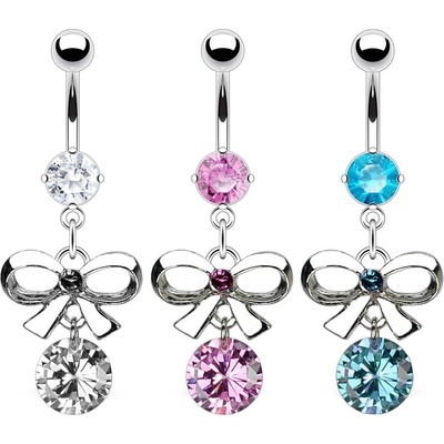 Šperky eshop piercing do bříška mašlička a zirkon C17.19 aqua modrá Q